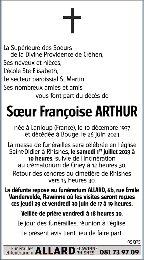 Soeur Françoise ARTHUR