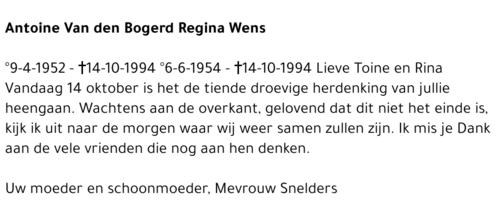 Antoine en Regina Van den Bogerd - Wens