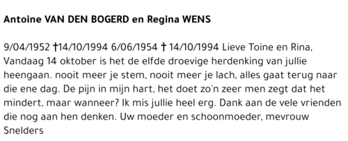 Antoine en Regina Van den Bogerd - Wens