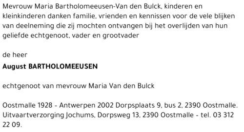 AUGUST BARTHOLOMEEUSEN