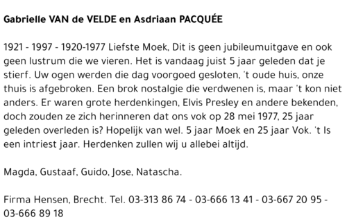 GABRIELLE en ADRIAAN VAN DE VELDE - PACQUÉE