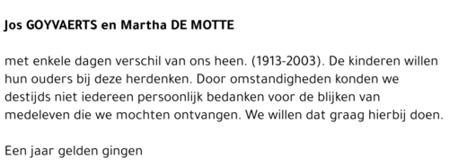JOS & MARTHA GOYVAERTS - DE MOTTE