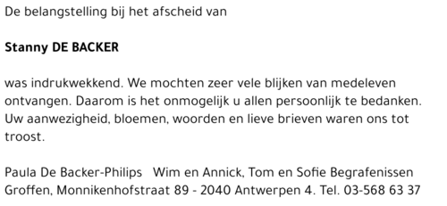 STANNY DE BACKER