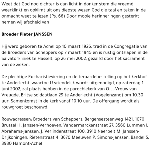 Broeder Pieter Janssen