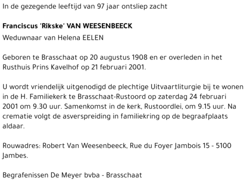  Van Weesenbeeck