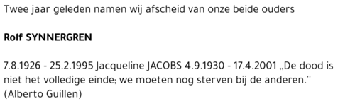 ROLF en JACQUELINE SYNNERGREN-JACOBS