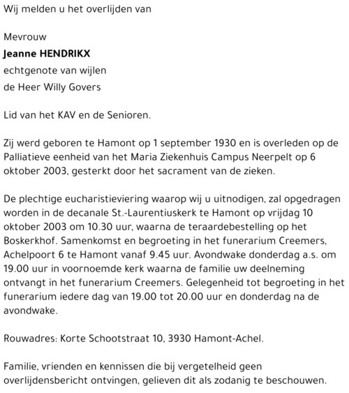 Jeanne HENDRIKX