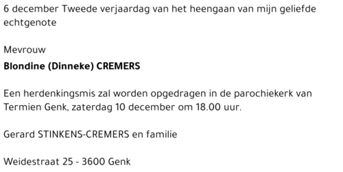 Blondine (Dinneke) CREMERS