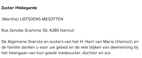 Zuster Hildegarde Martha Liefsoens-Mesotten