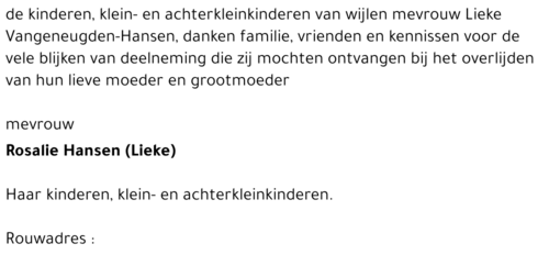 Rosalie (Lieke) HANSEN