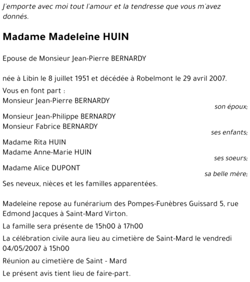 Madeleine HUIN