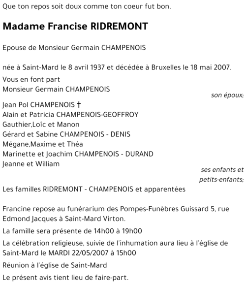 Francise RIDREMONT