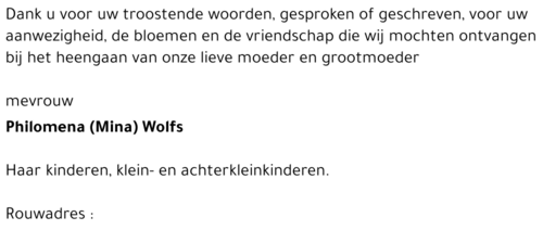 Philomena (Mina) WOLFS