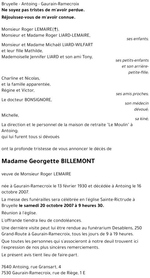 Georgette BILLEMONT