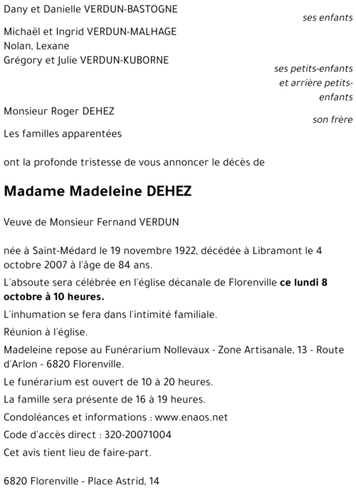 Madeleine DEHEZ