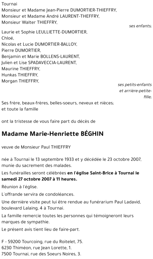 Marie-Henriette BÉGHIN