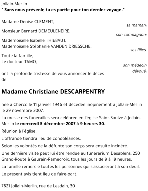 Christiane DESCARPENTRY