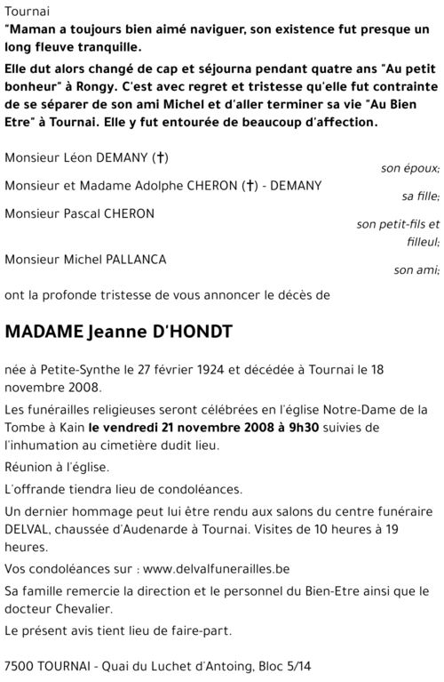 Jeanne D'HONDT