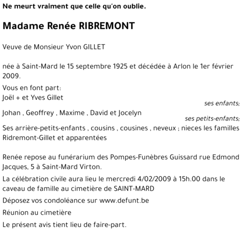Renée RIBREMONT