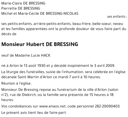 Hubert DE BRESSING