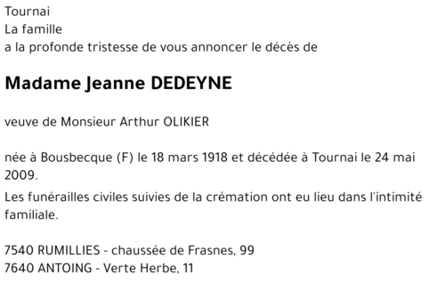 Jeanne DEDEYNE