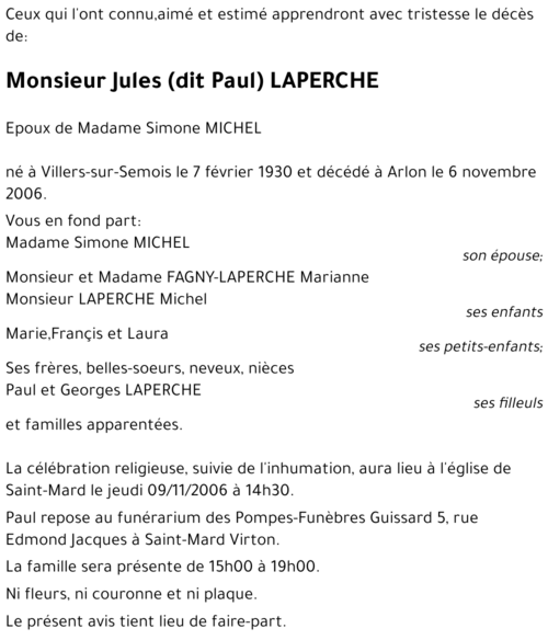 Jules dit Paul LAPERCHE