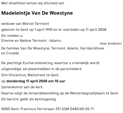 Madeleintje Van De Woestyne