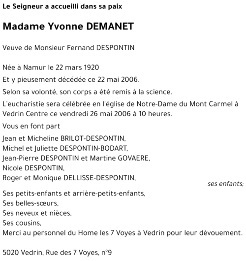 Yvonne DEMANET
