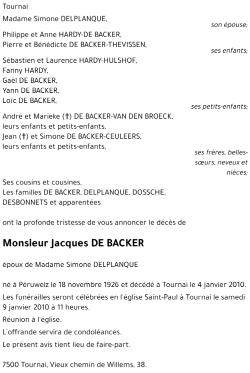 Jacques DE BACKER
