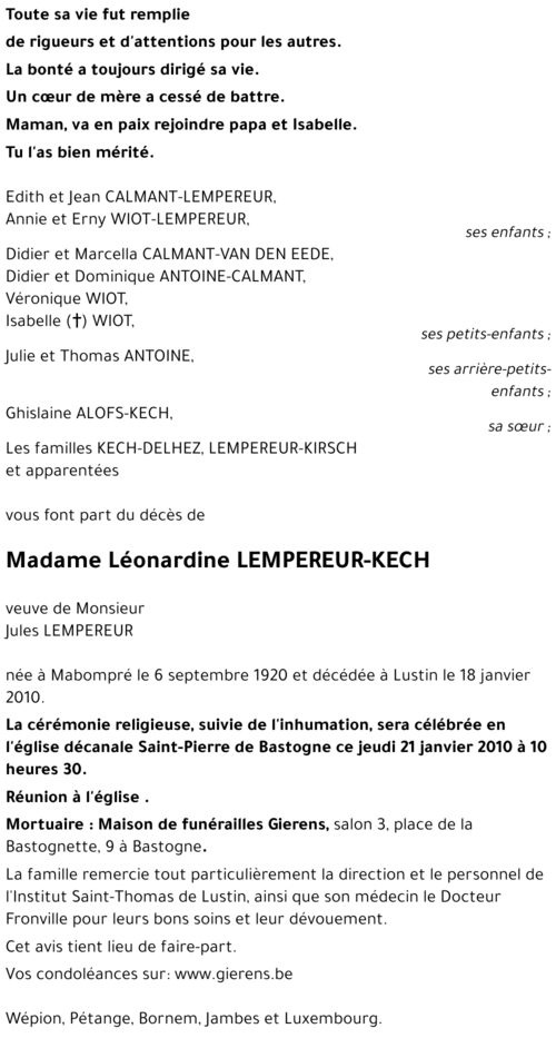 Léonardine LEMPEREUR-KECH