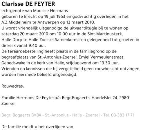 Clarisse DE  FEYTER