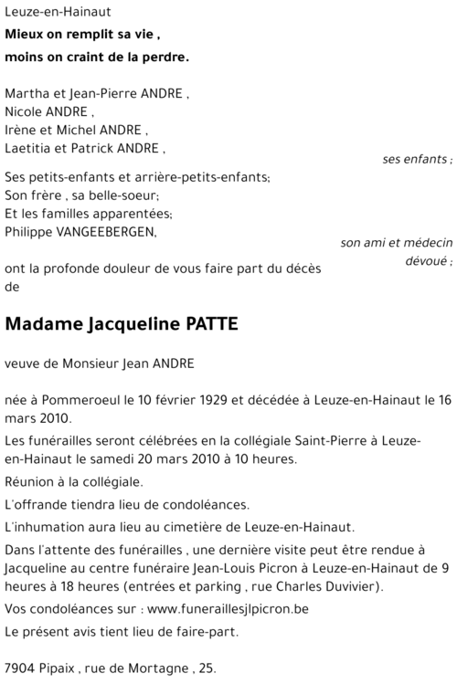 Jacqueline PATTE