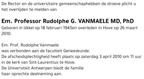 Em. Professor Rudolphe G. Vanmaele