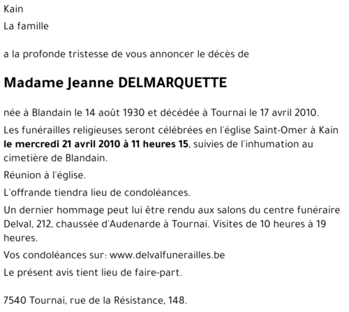 Jeanne DELMARQUETTE