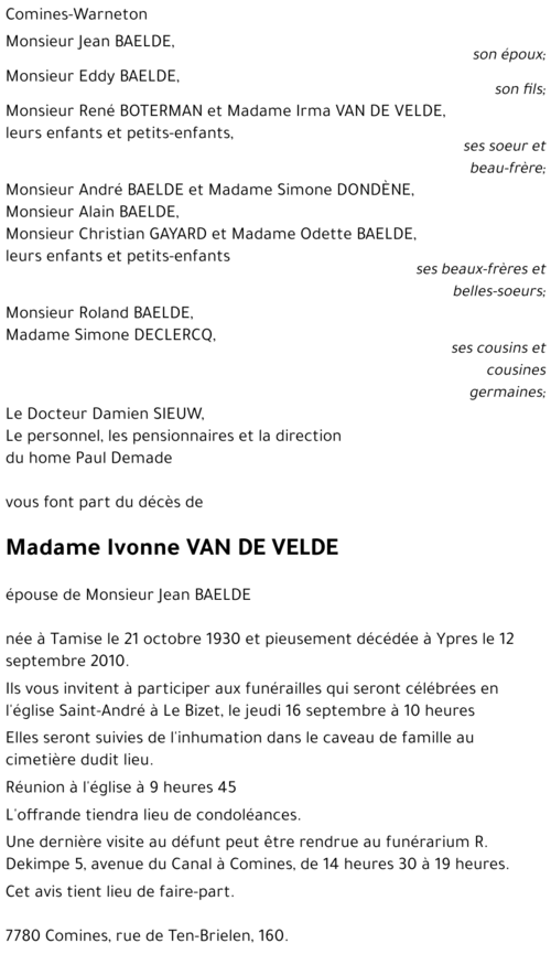Ivonne Van De Velde