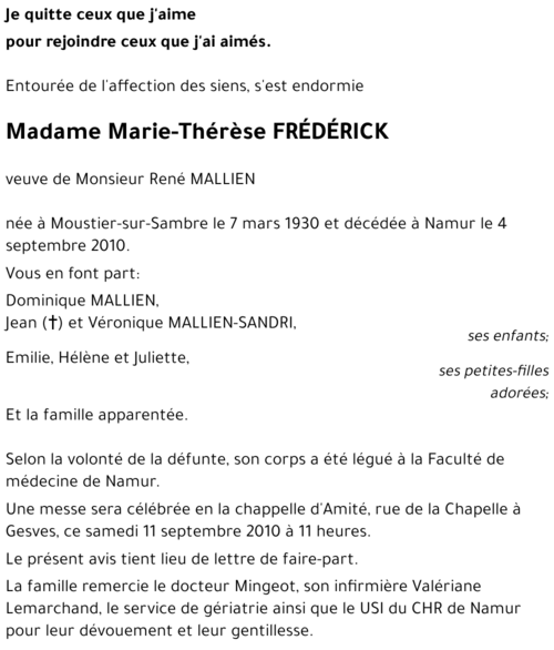 Marie-Thérèse FRÉDÉRICK