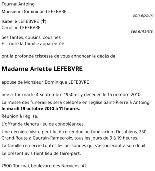 Arlette LEFEBVRE