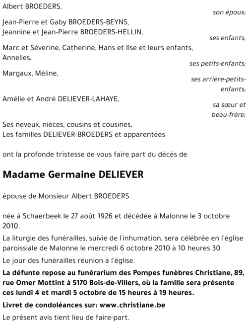 Germaine DELIEVER