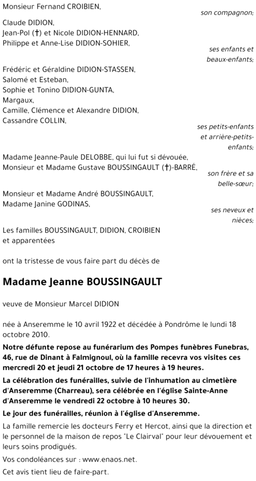 Jeanne BOUSSINGAULT