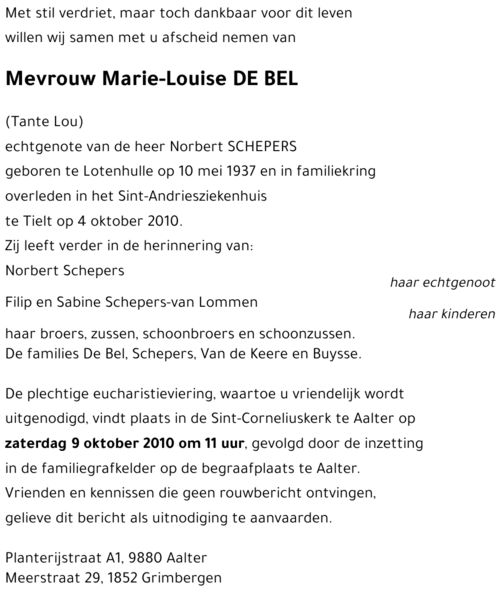 Marie-Louise DE BEL