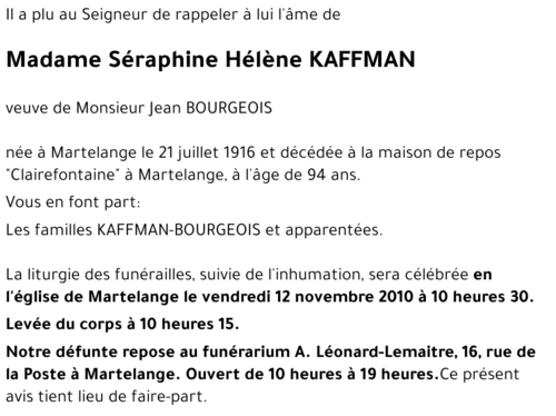 Séraphine Hélène KAFFMAN