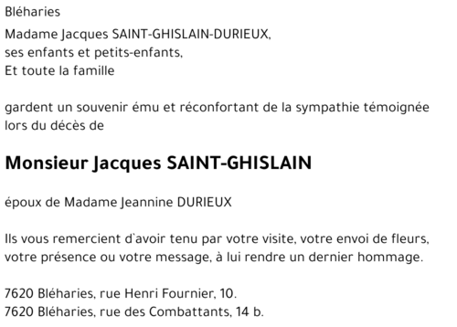 Jacques SAINT-GHISLAIN