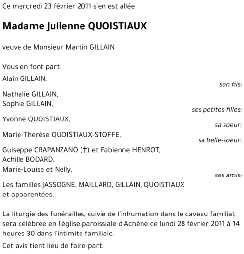 Julienne QUOISTIAUX