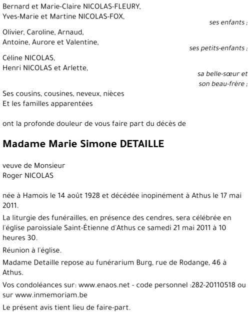 Marie Simone DETAILLE