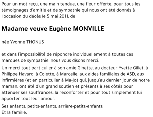 veuve Eugène MONVILLE