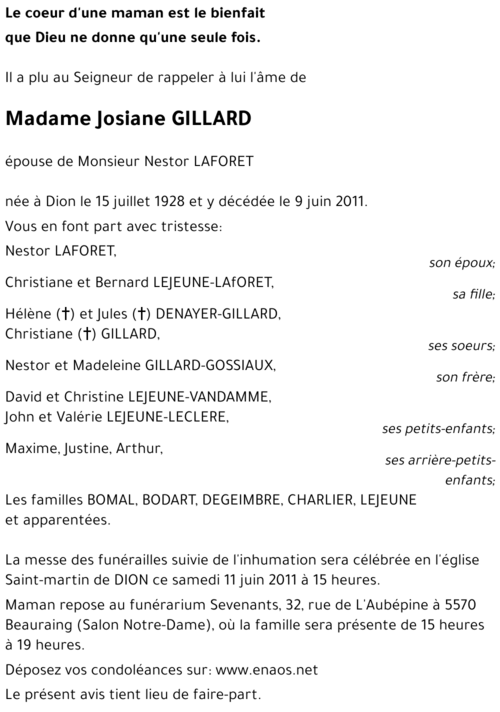 Josiane GILLARD