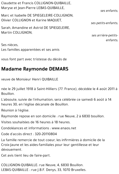 Raymonde DEMARS
