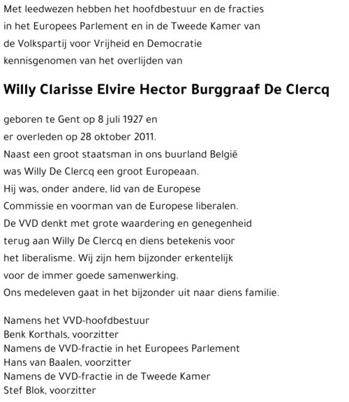 Willy Clarisse Elvire Hector Burggraaf De Clercq