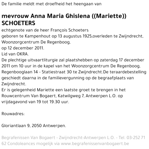 Anna Maria Ghislena Schoeters