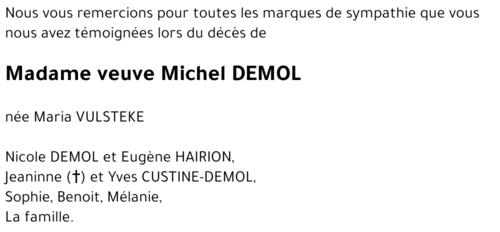 Veuve Michel DEMOL